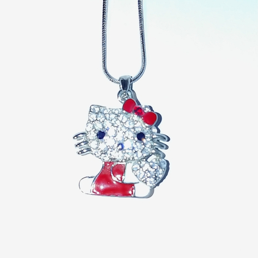 Hello kitty crystal & enamel pendant necklace + earrings NWT